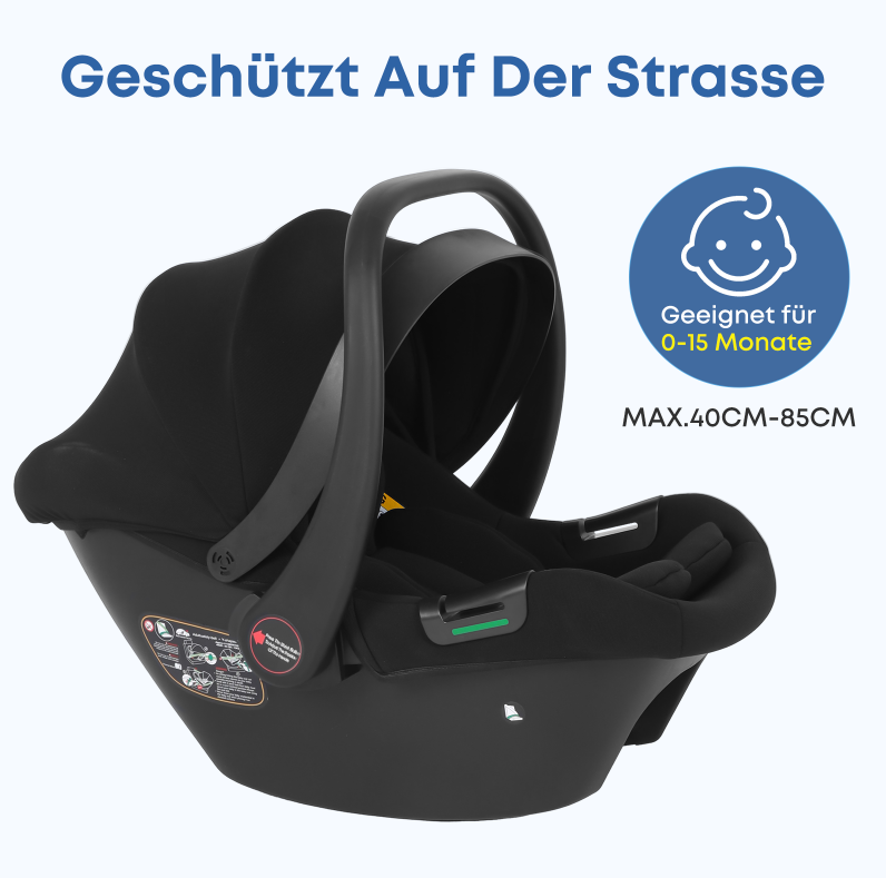 Babyautositz I UV45+ Sonnenschutz I BaseLock-Anzeige I 6.8kg DE-Lager
