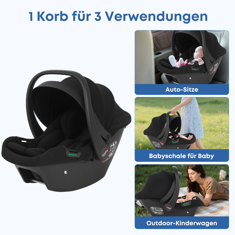 Babyautositz I UV45+ Sonnenschutz I BaseLock-Anzeige I 6.8kg DE-Lager