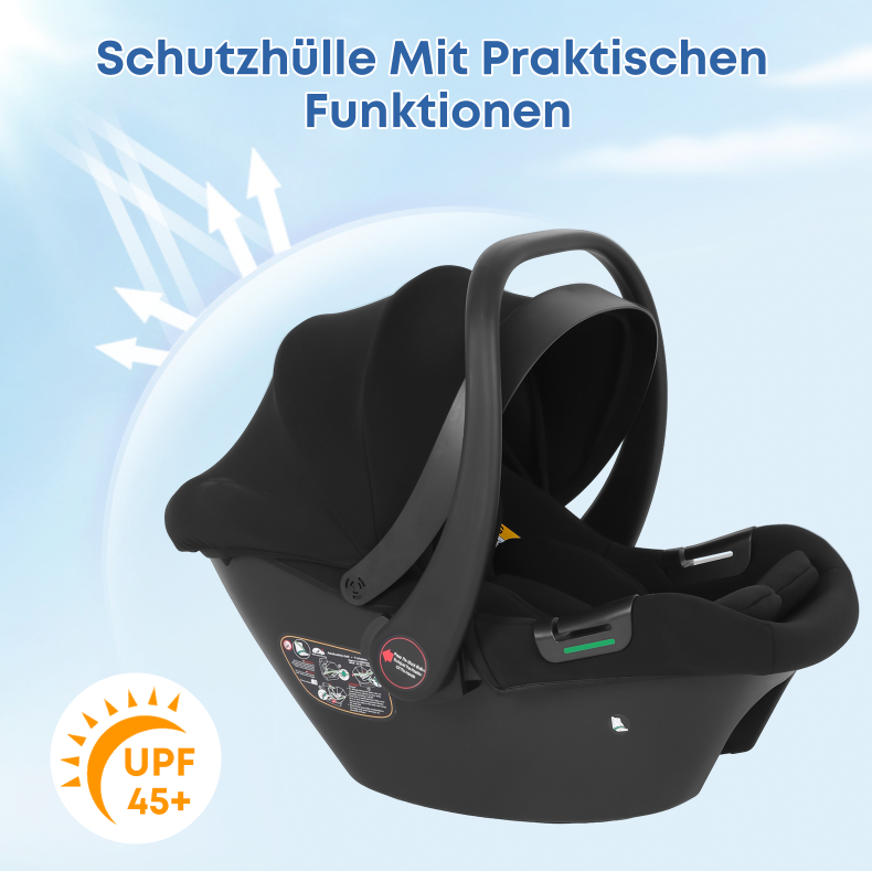 Babyautositz I UV45+ Sonnenschutz I BaseLock-Anzeige I 6.8kg DE-Lager