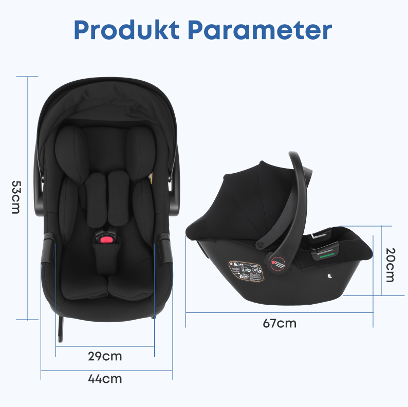 Babyautositz I UV45+ Sonnenschutz I BaseLock-Anzeige I 6.8kg DE-Lager