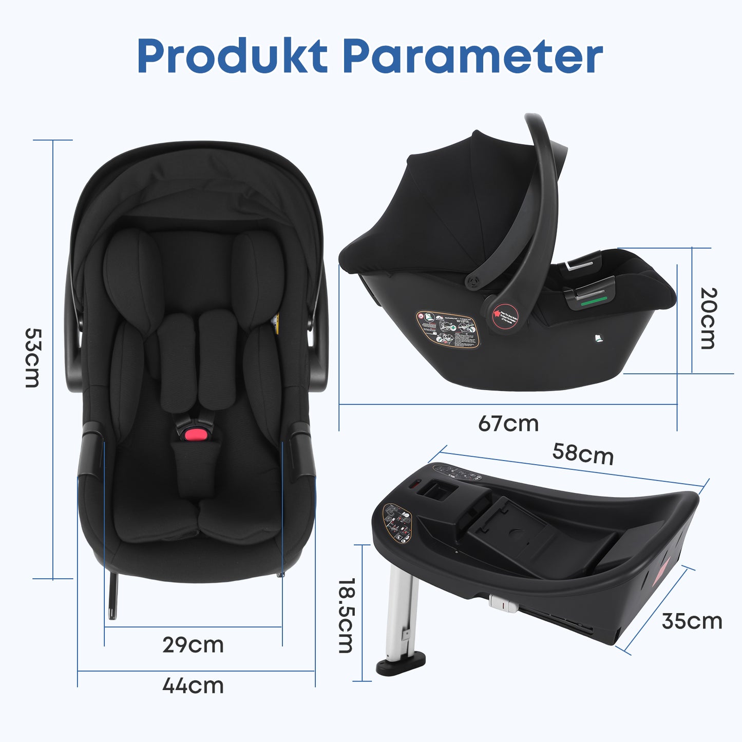 Babyschale 4-in-1 I 3.3kg Leichtgewicht I UV45+ & Belüftung I BaseLock-System I DE-Lager