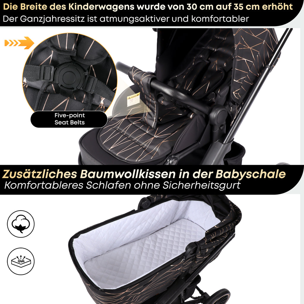 BabyVoyage Kinderwagen 3 in 1 Inklusive Sitz, Babywanne Autositz Zweiwegeinstallation, geländegängig