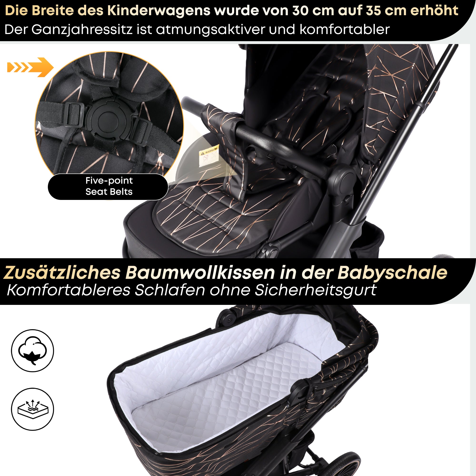BabyVoyage Kinderwagen 3 in 1 Inklusive Sitz, Babywanne Autositz Zweiwegeinstallation, geländegängig