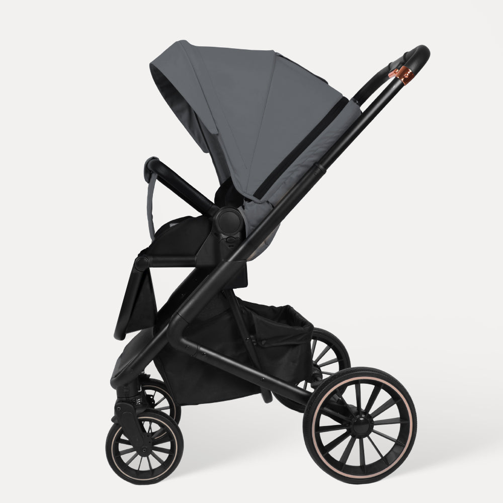Cochecito Baby Voyage 2 en 1 Starry Sky-Gray capazo y asiento deportivo, ruedas amortiguadoras 360°