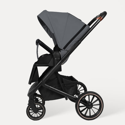 Cochecito Baby Voyage 2 en 1 Starry Sky-Gray capazo y asiento deportivo, ruedas amortiguadoras 360°
