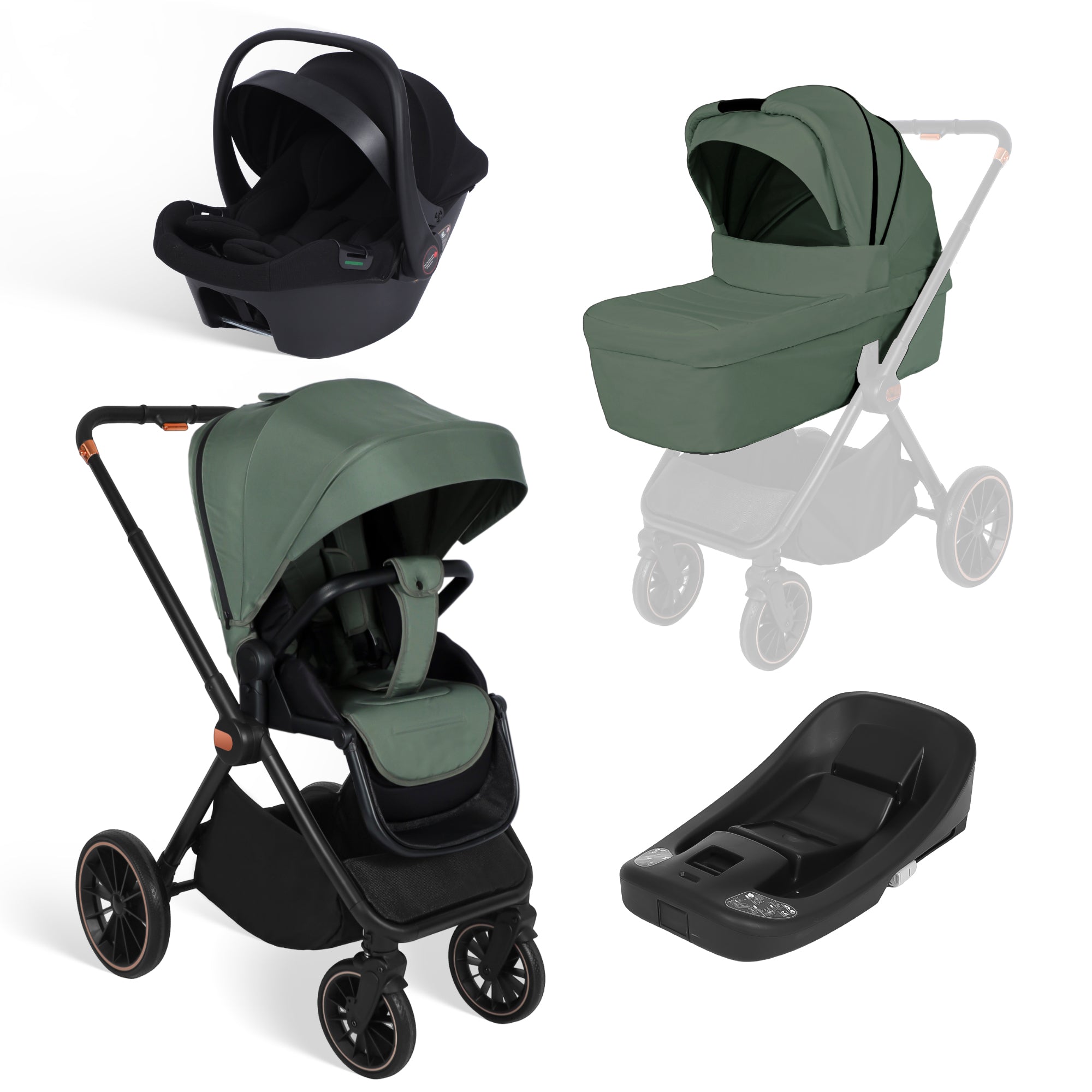 BabyVoyage 4 in 1 Kinderwagen Alpin Grün: Zwei Schiebe-Richtungen + Ein-Klick-Faltung