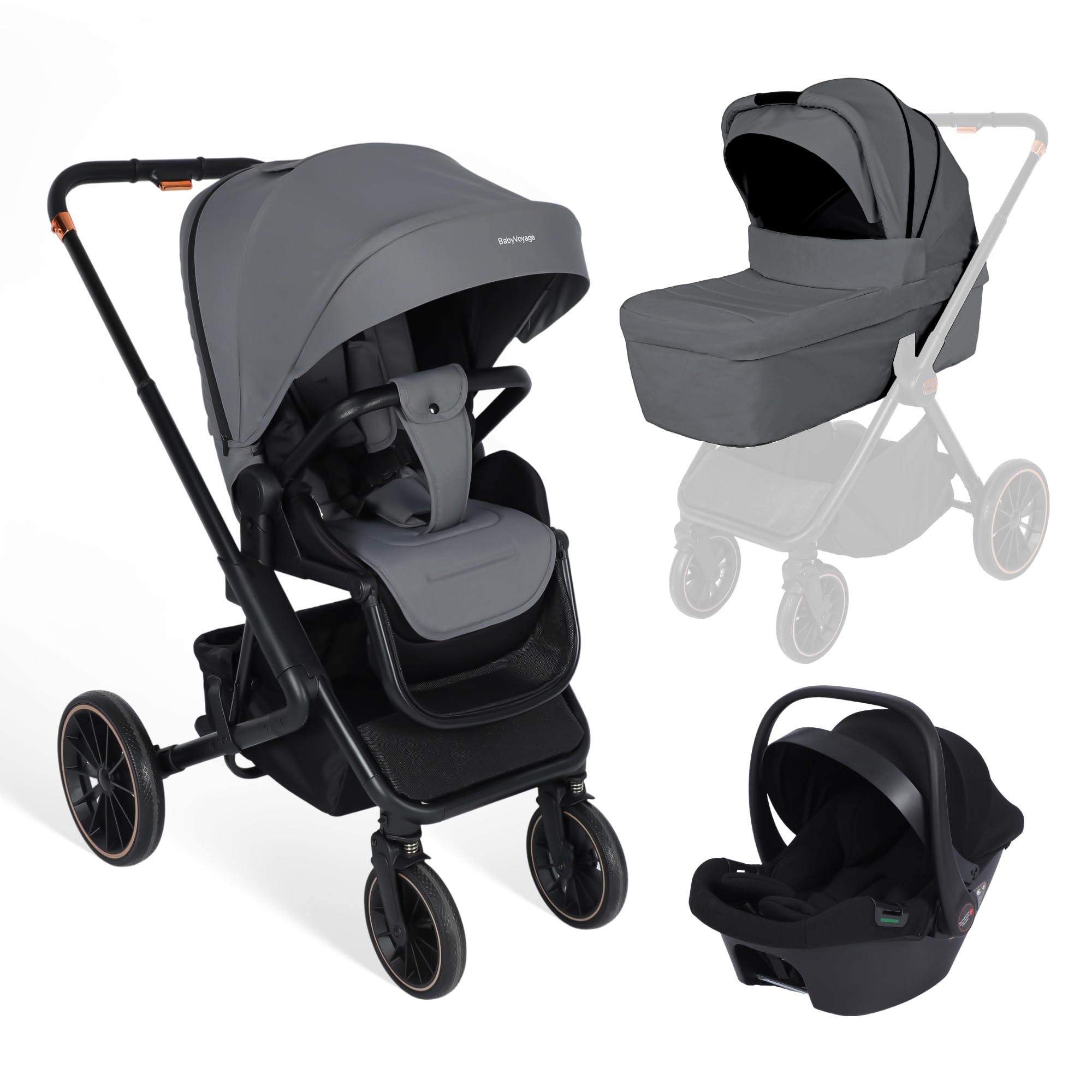 BabyVoyage 3-in-1Kinderwagen| Zweiweg-Montage & Einhand-Faltung Klassisches Grün