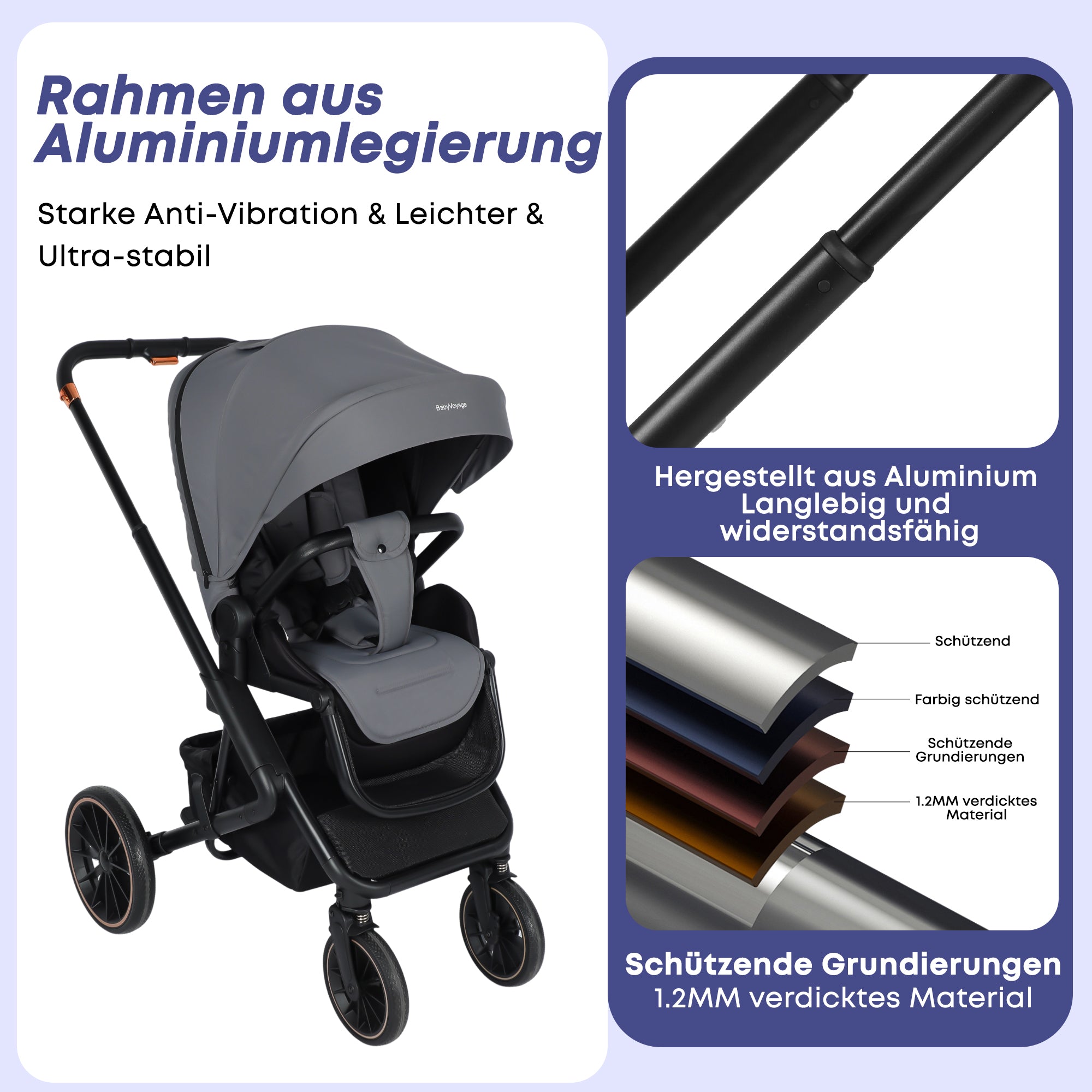 4-in-1-Kinderwagen inklusive Babyschale und Basis  Premium-Grau