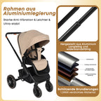 4 in 1 Kinderwagen-Set beige Premium-Travel System Babywanne+Buggy+Autositz