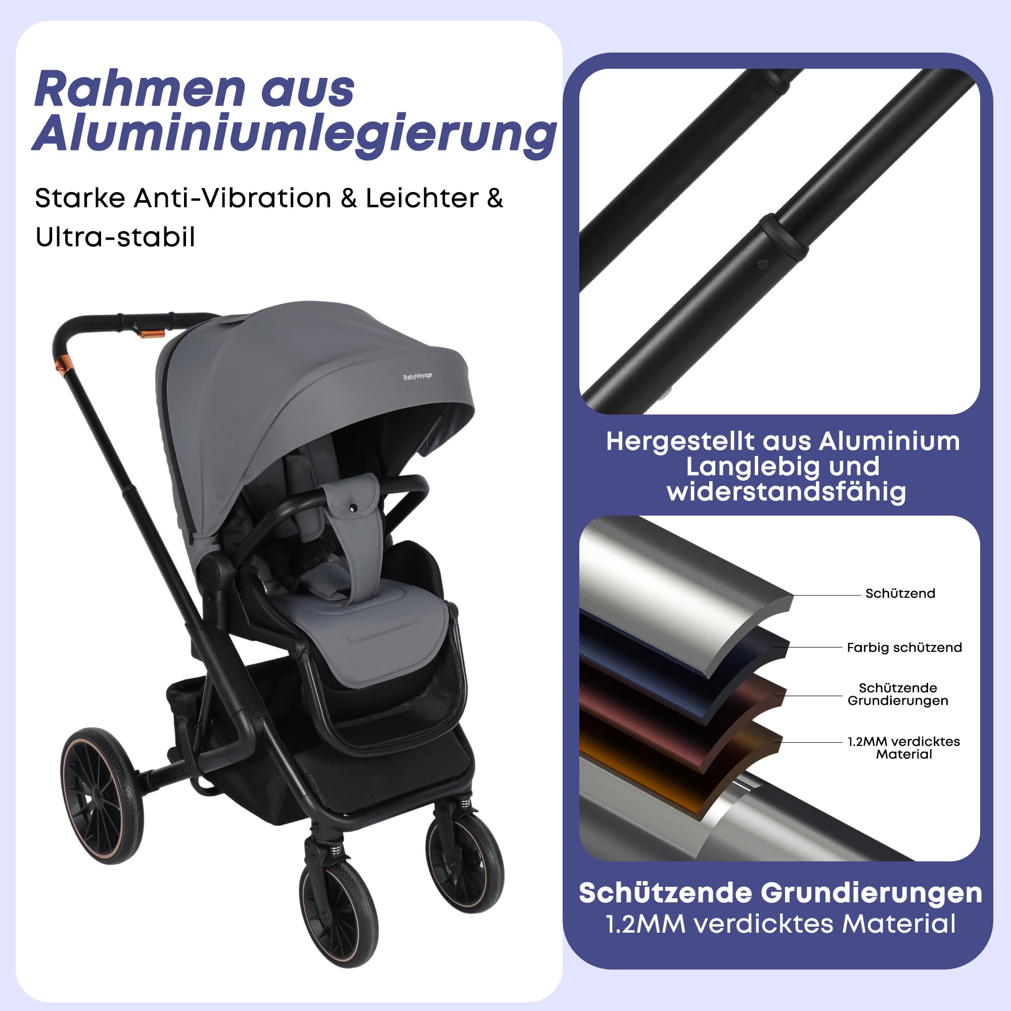 Baby Voyage 3 in 1 Kinderwagen Set geprüfter Buggy mit Schlafkorb + Autositz