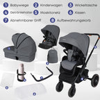 Cochecito Baby Voyage 2 en 1 Starry Sky-Gray capazo y asiento deportivo, ruedas amortiguadoras 360°