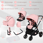 BabyVoyage 2-in-1 kinderwagen Geeignet für Neugeborene Einhand-Faltung Schwarz