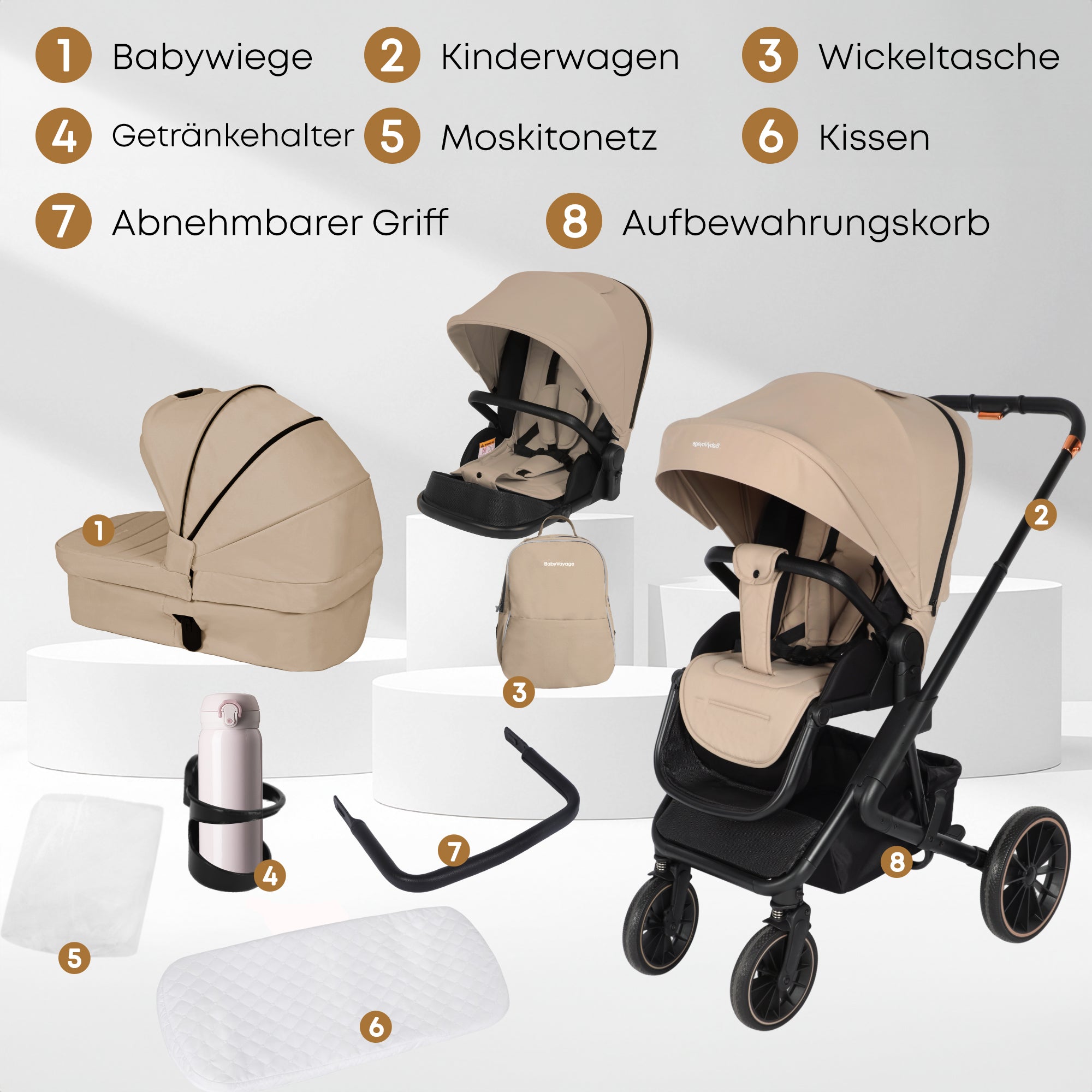 Baby Voyage kinderwagen Khaki 2-in-1 Federung Höhenverstellbarer Griff Zusammenklappbar Gleiten