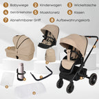 Cochecito plegable 2 en 1 BabyVoyage con capazo y asiento separados, portavasos, mosquitera y otros regalos