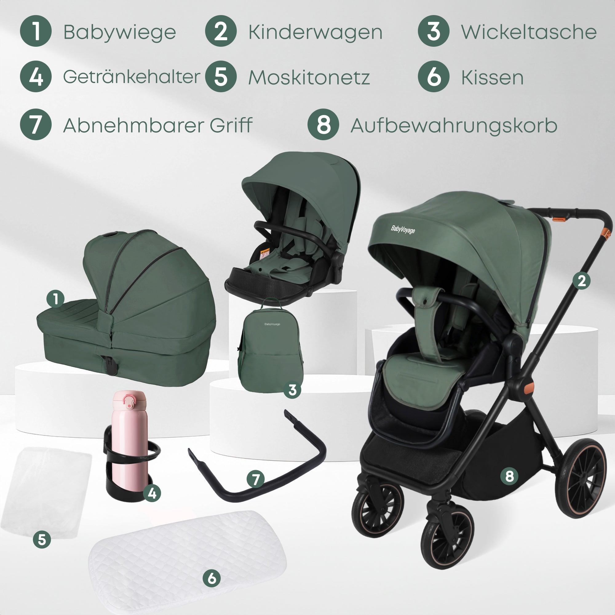 kinderwagen 2-in-1 Grün Zweiwege-Installation höhenverstellbarer Griff Faltbar
