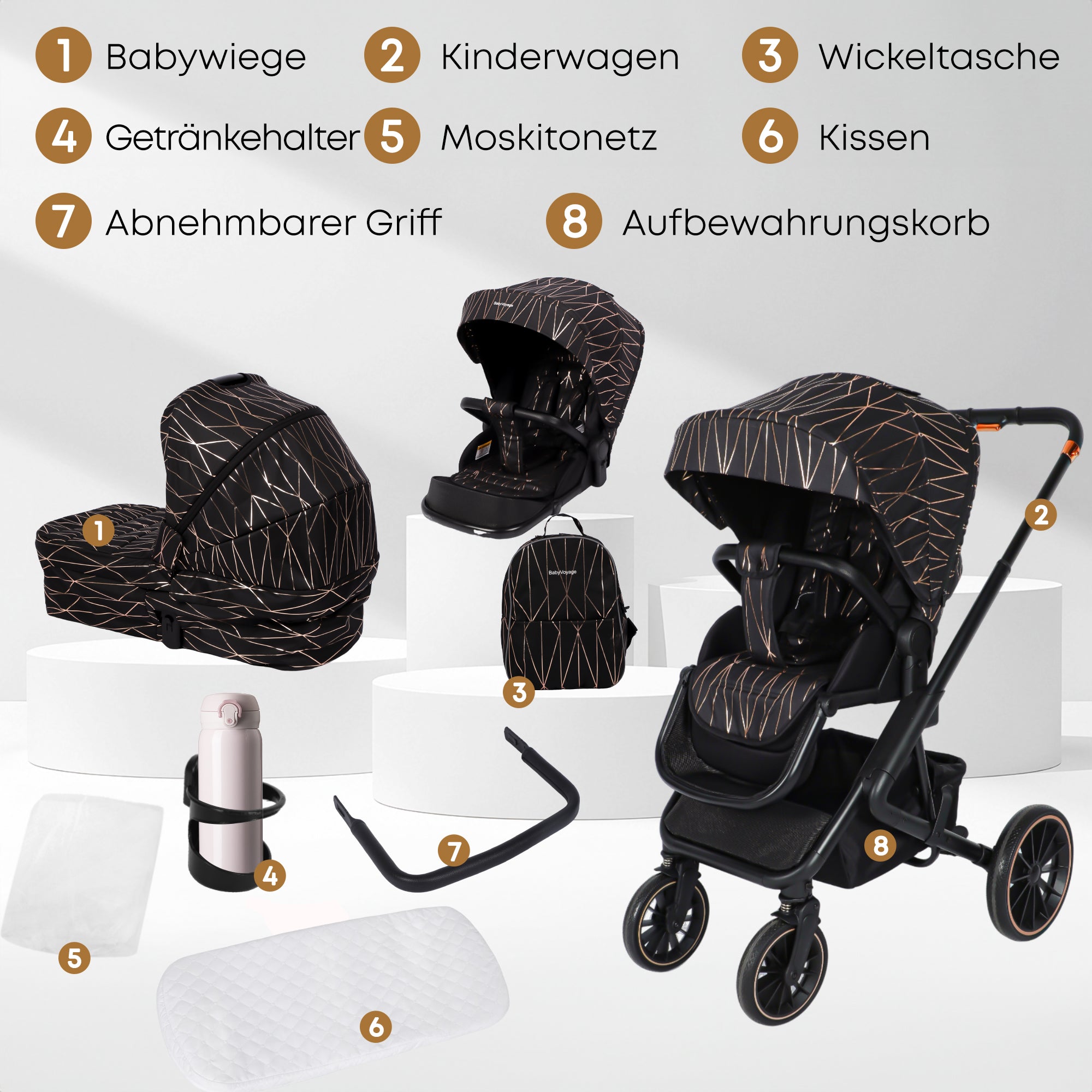2-in-1-Kinderwagen, faltbar, für Neugeborene, mit Aluminiumrahmen und umkehrbarem Sitz