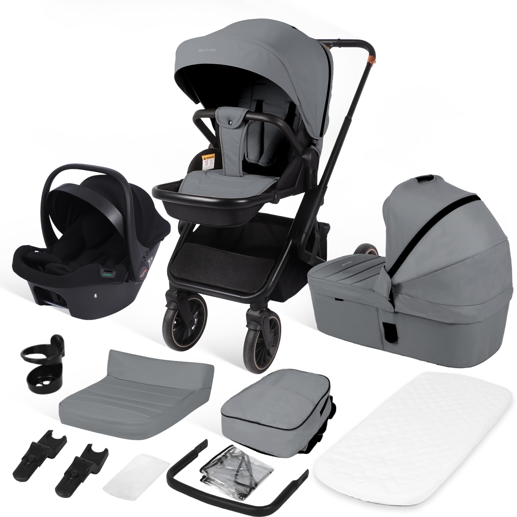 Baby Voyage 3 in 1 Kinderwagen Set geprüfter Buggy mit Schlafkorb + Autositz