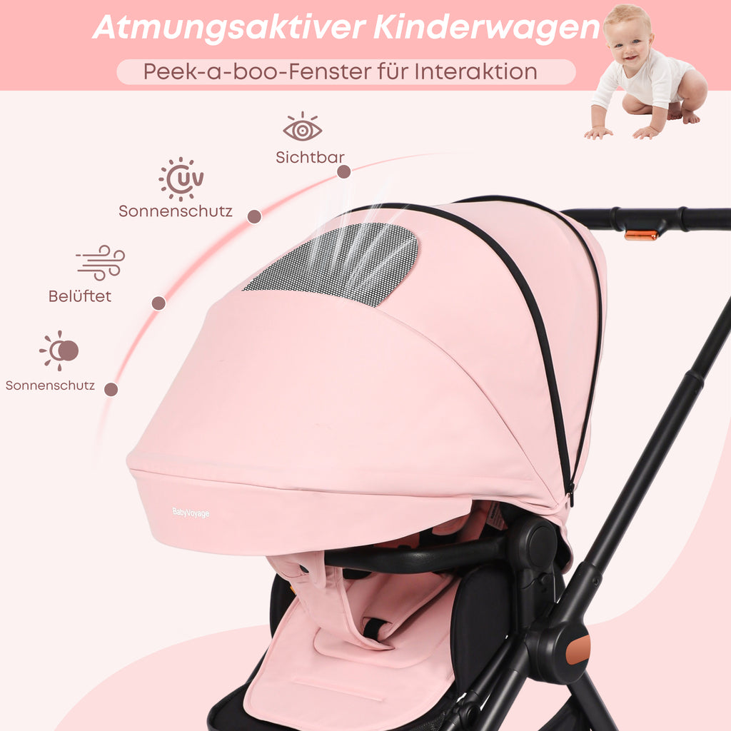 kinderwagen 2-in-1, Kirschblütenrosa Geeignet für Baby-Mädchen Zweiwege-Installation