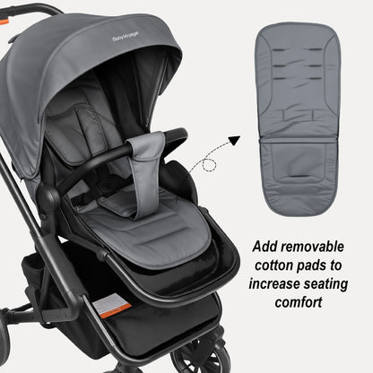Cochecito Baby Voyage 2 en 1 Starry Sky-Gray capazo y asiento deportivo, ruedas amortiguadoras 360°