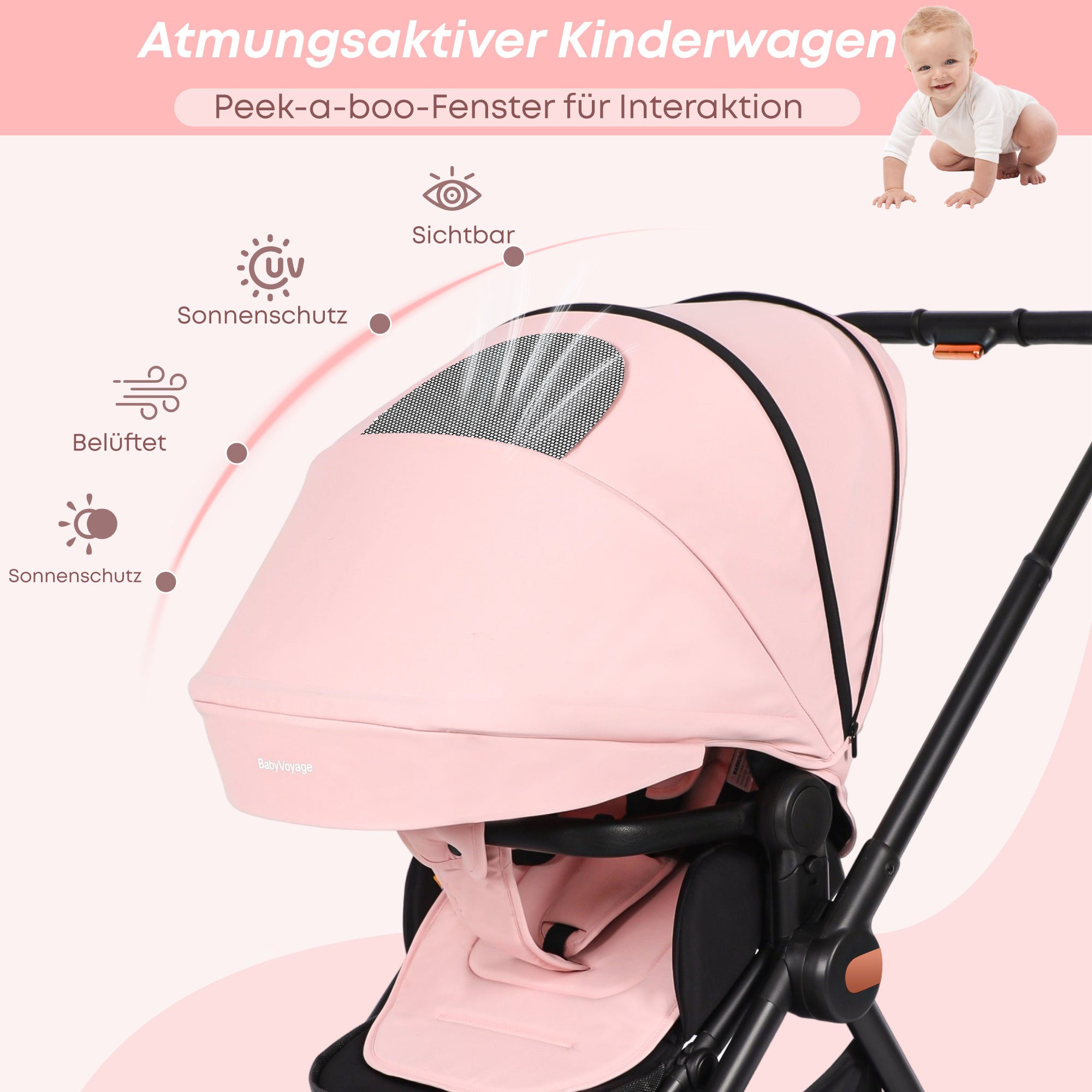 BabyVoyage 2-in-1 kinderwagen Geeignet für Neugeborene Einhand-Faltung Schwarz