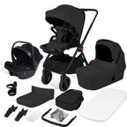BabyVoyage 3-in-1 Tiefschwarz-Kinderwagen | Militäraluminium + XXL-Wickeltasche | Einhand-Faltung & Allwettertauglich