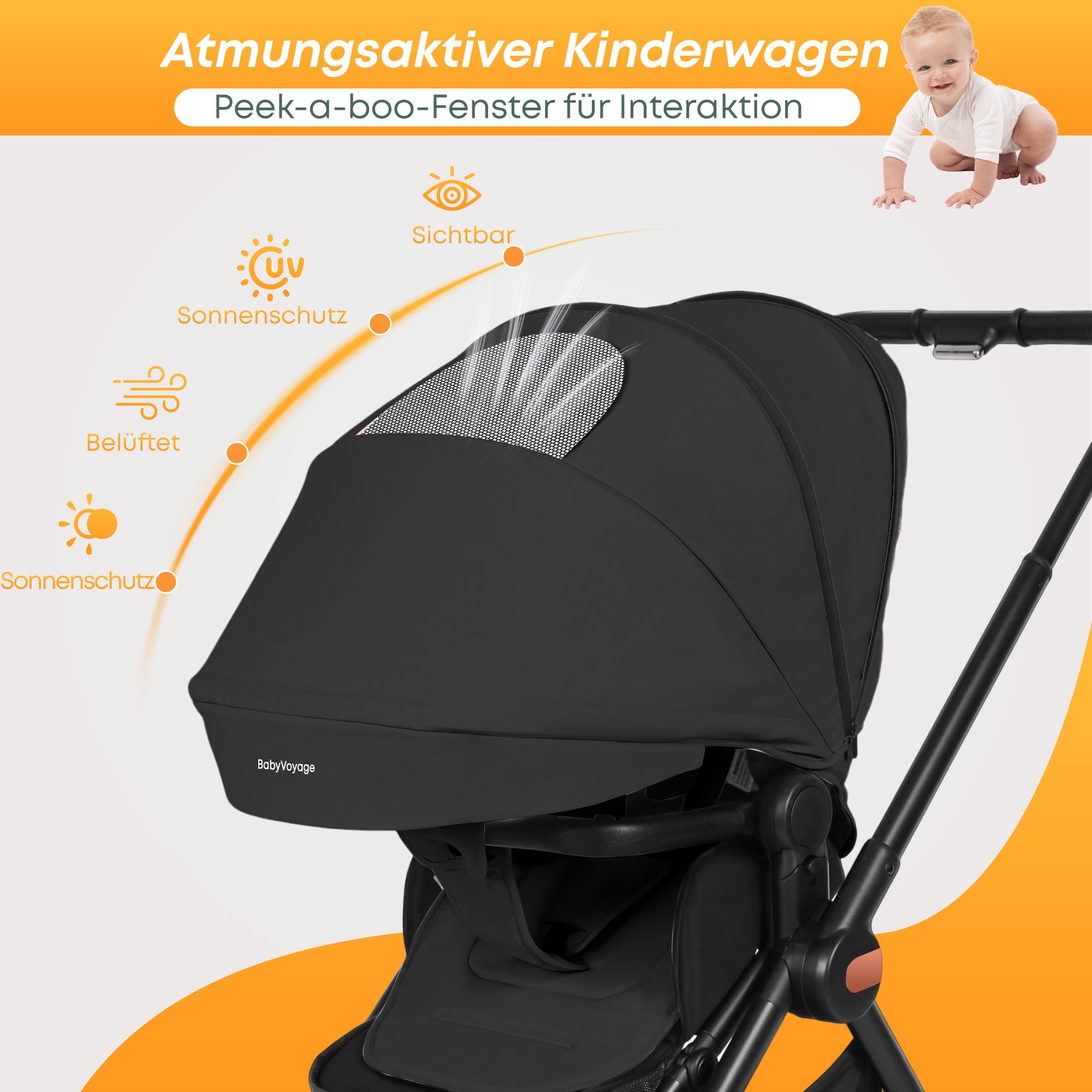 Baby Voyage kinderwagen Khaki 2-in-1 Federung Höhenverstellbarer Griff Zusammenklappbar Gleiten