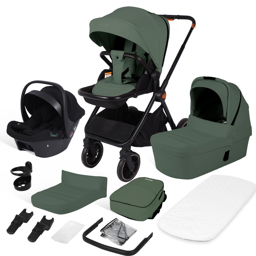 BabyVoyage 3-in-1Kinderwagen| Zweiweg-Montage & Einhand-Faltung Klassisches Grün