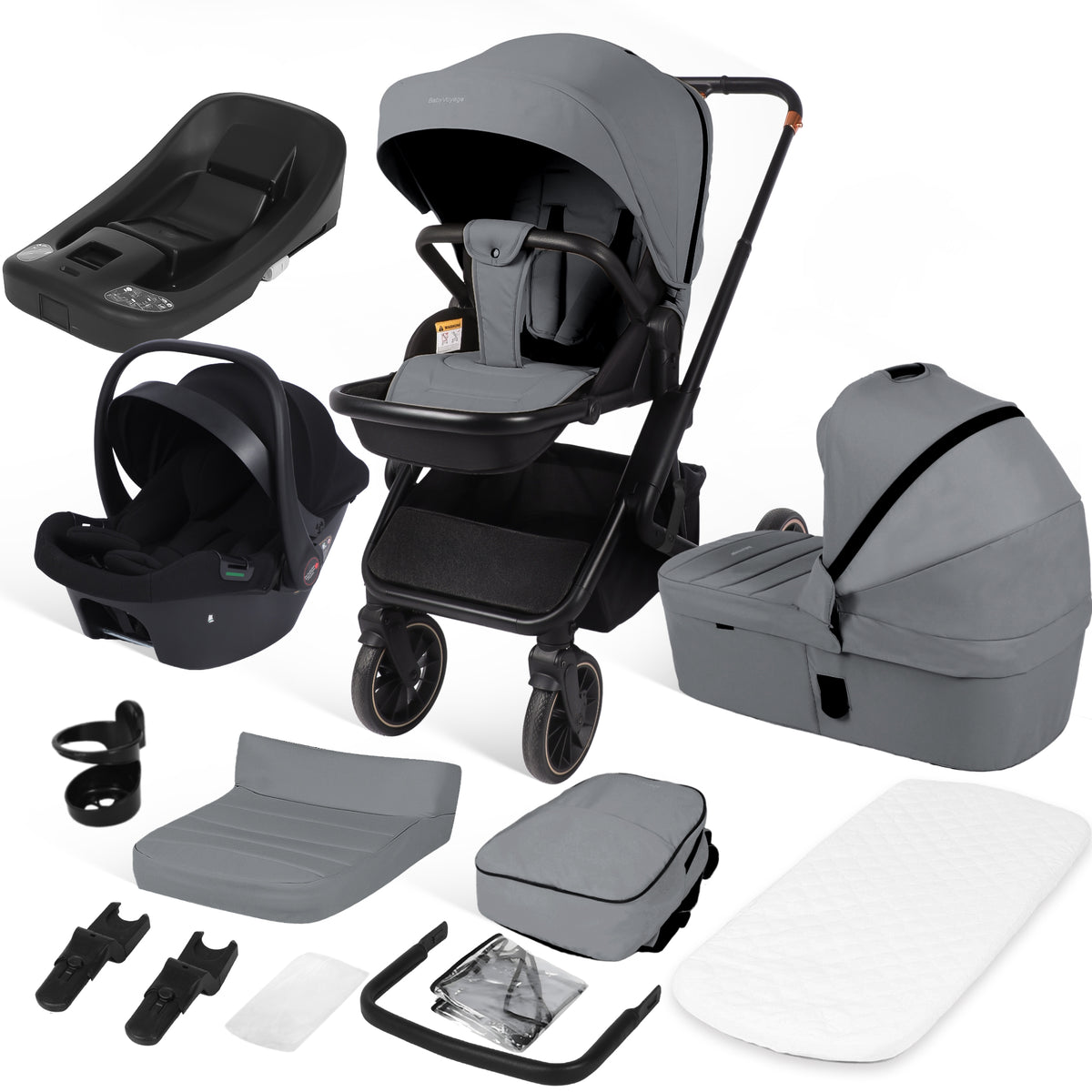 4-in-1-Kinderwagen inklusive Babyschale und Basis  Premium-Grau