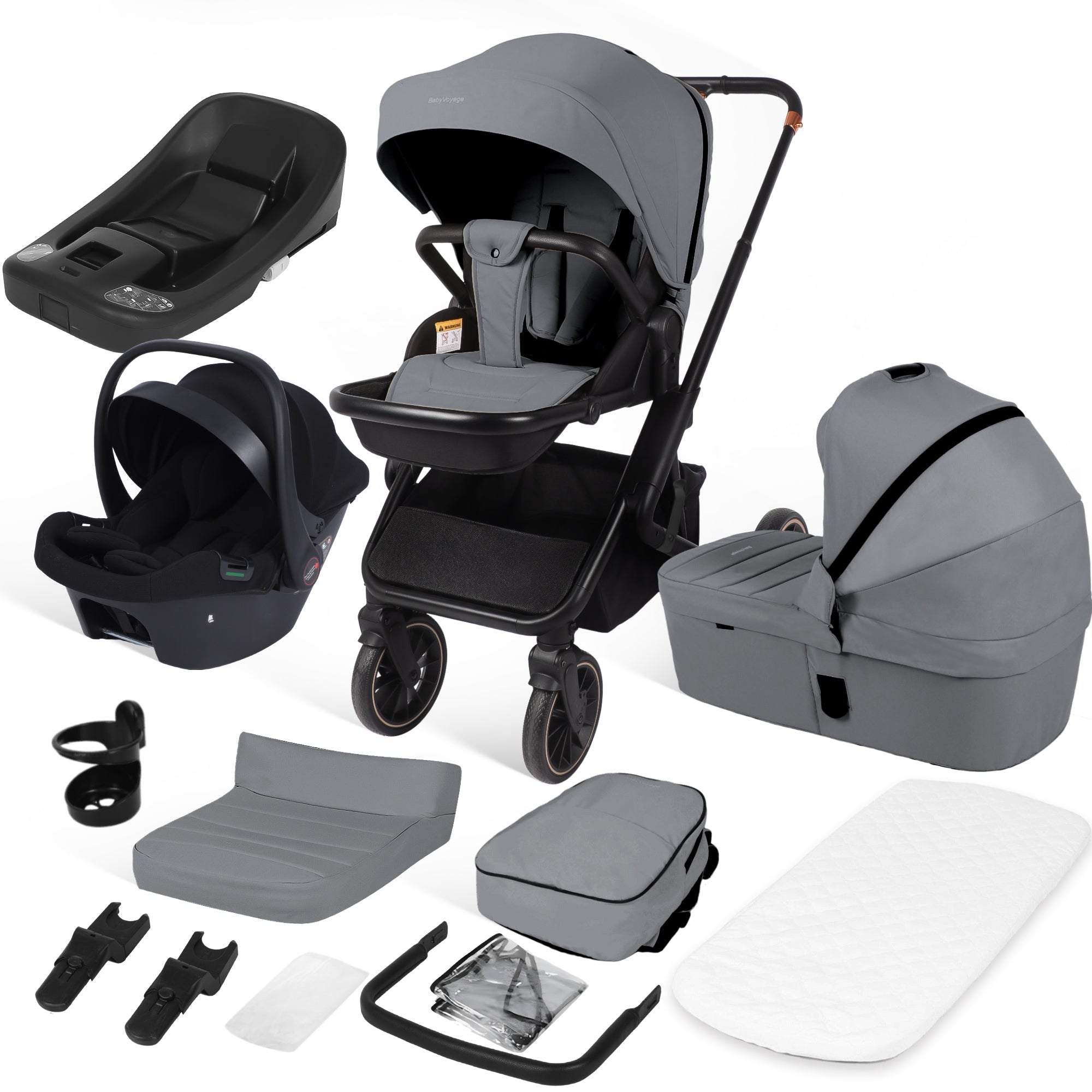 4-in-1-Kinderwagen inklusive Babyschale und Basis  Premium-Grau