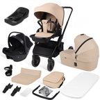 4 in 1 Kinderwagen-Set beige Premium-Travel System Babywanne+Buggy+Autositz