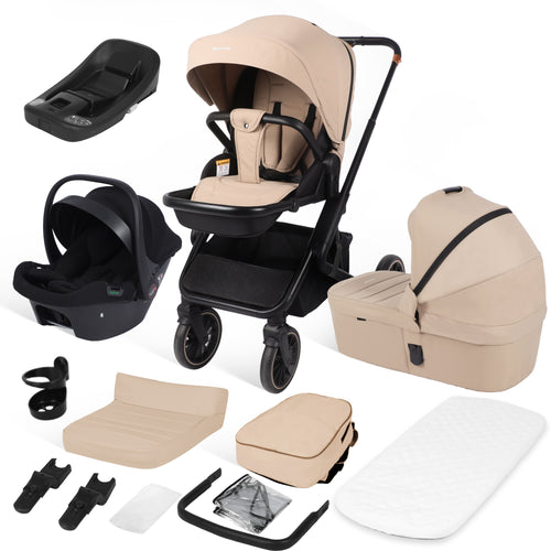 4 in 1 Kinderwagen-Set beige Premium-Travel System Babywanne+Buggy+Autositz