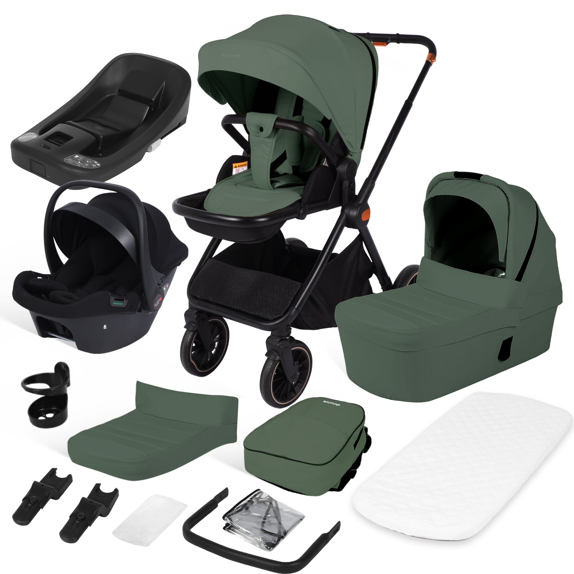 BabyVoyage 4 in 1 Kinderwagen Alpin Grün: Zwei Schiebe-Richtungen + Ein-Klick-Faltung