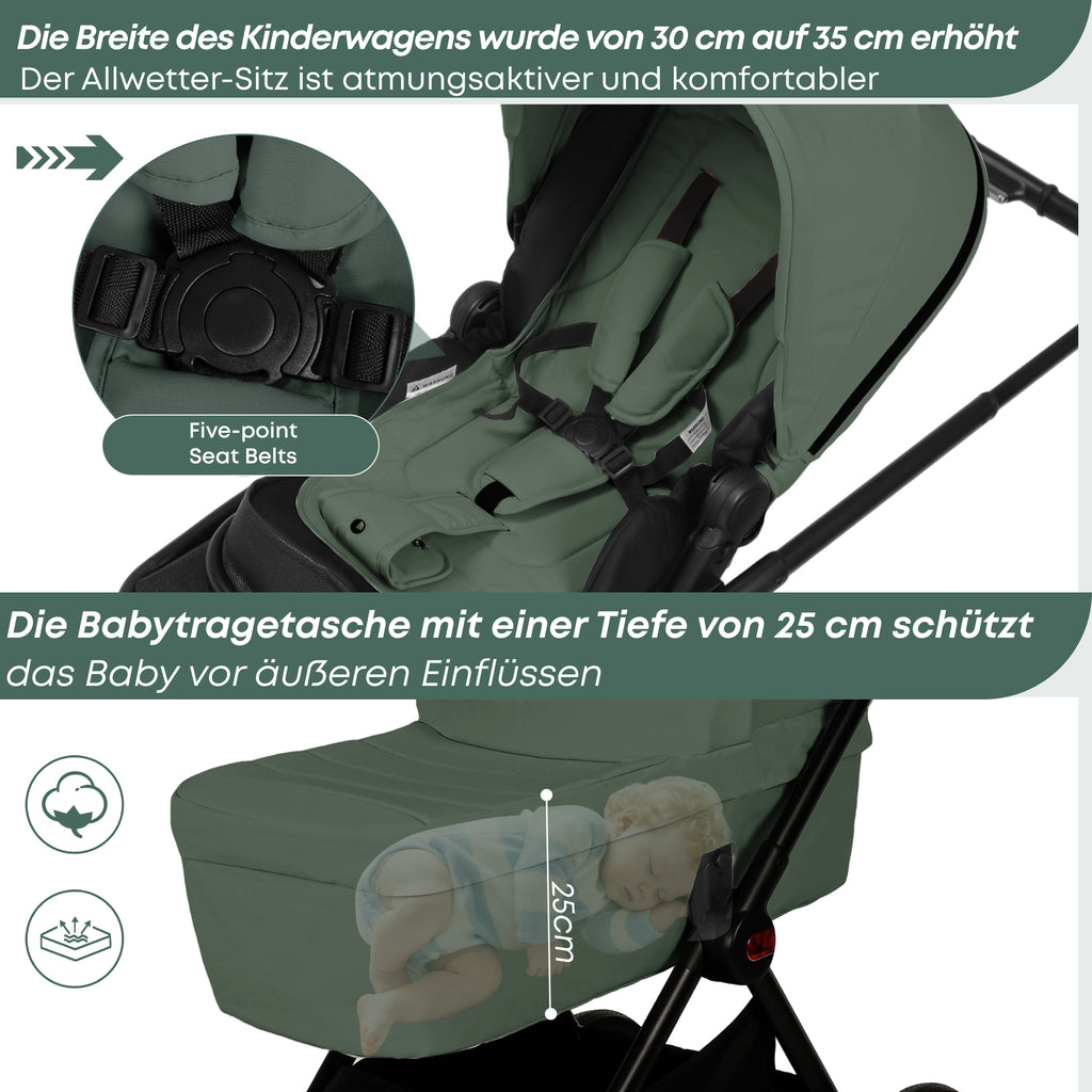 Baby Voyage kinderwagen Khaki 2-in-1 Federung Höhenverstellbarer Griff Zusammenklappbar Gleiten