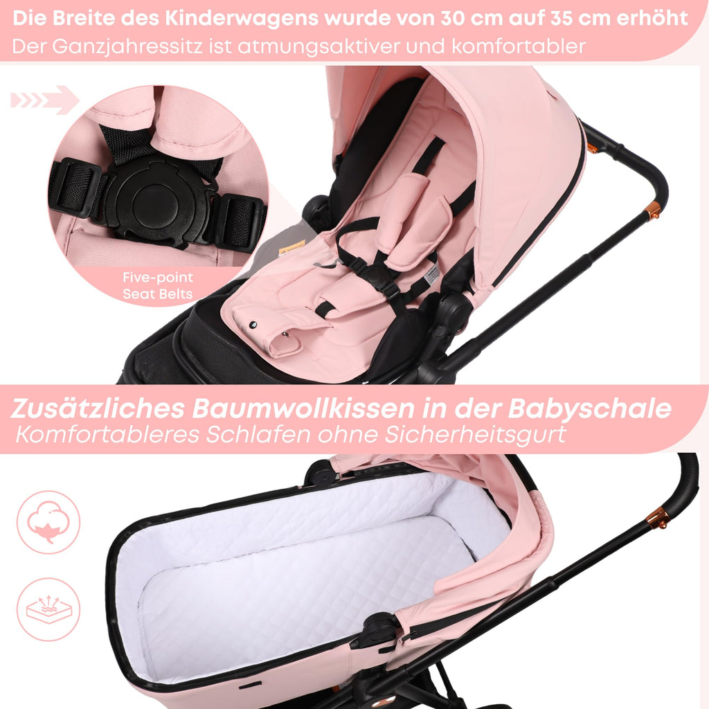 3-in-1 Kinderwagen Komplettset Reversible Schieberichtung | Mit Babyschale | EN 18888 Zertifiziert