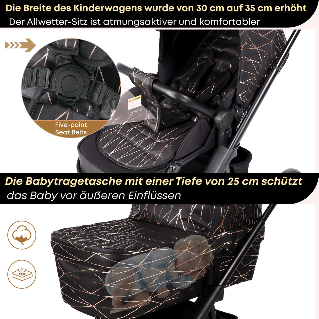 2-in-1-Kinderwagen, faltbar, für Neugeborene, mit Aluminiumrahmen und umkehrbarem Sitz