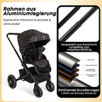 BabyVoyage 4-in-1 Kinderwagen set Schwarz und Gold Nahtloser Wechsel zwischen mehreren Szenen