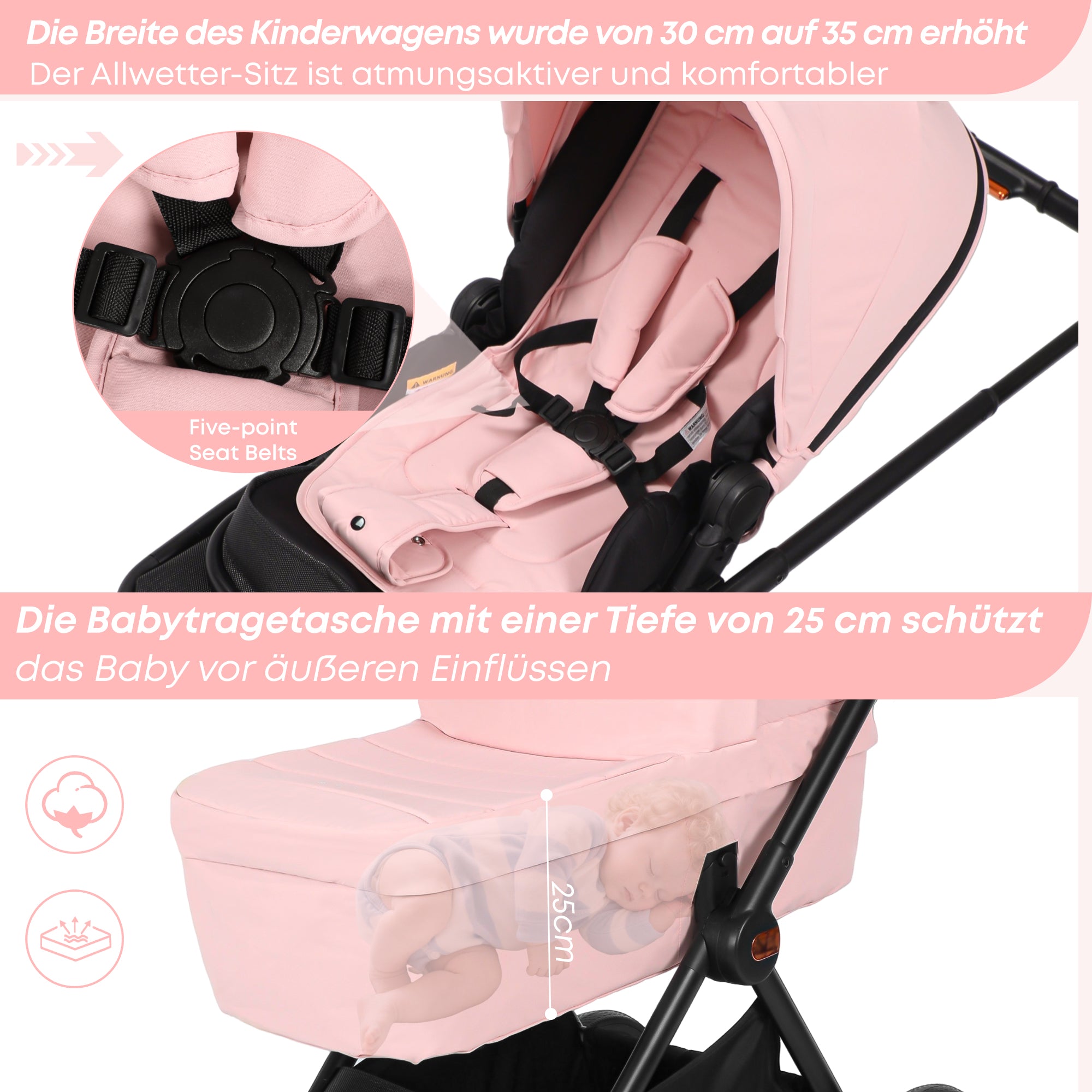 BabyVoyage 2-in-1 kinderwagen Geeignet für Neugeborene Einhand-Faltung Schwarz