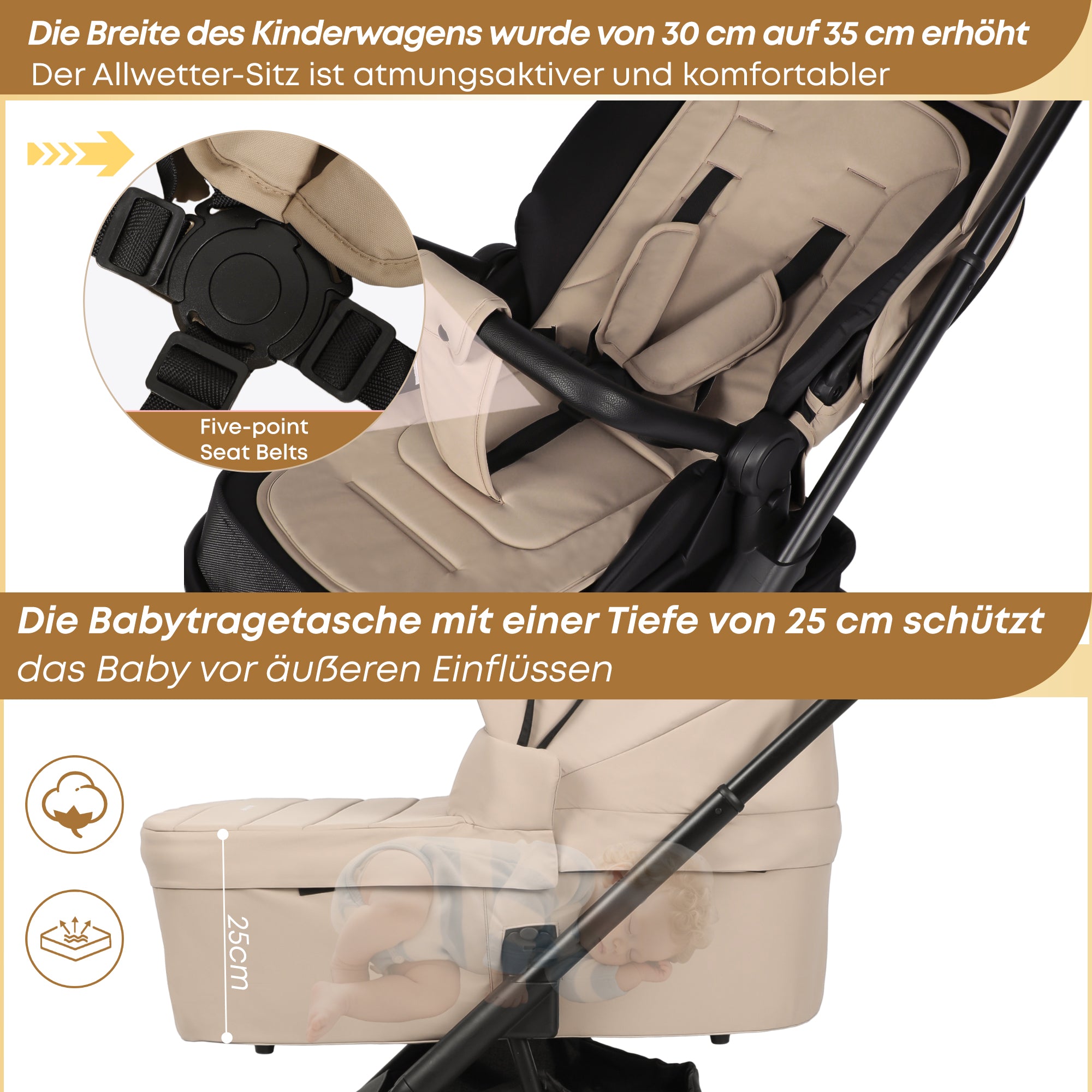 Baby Voyage kinderwagen Khaki 2-in-1 Federung Höhenverstellbarer Griff Zusammenklappbar Gleiten