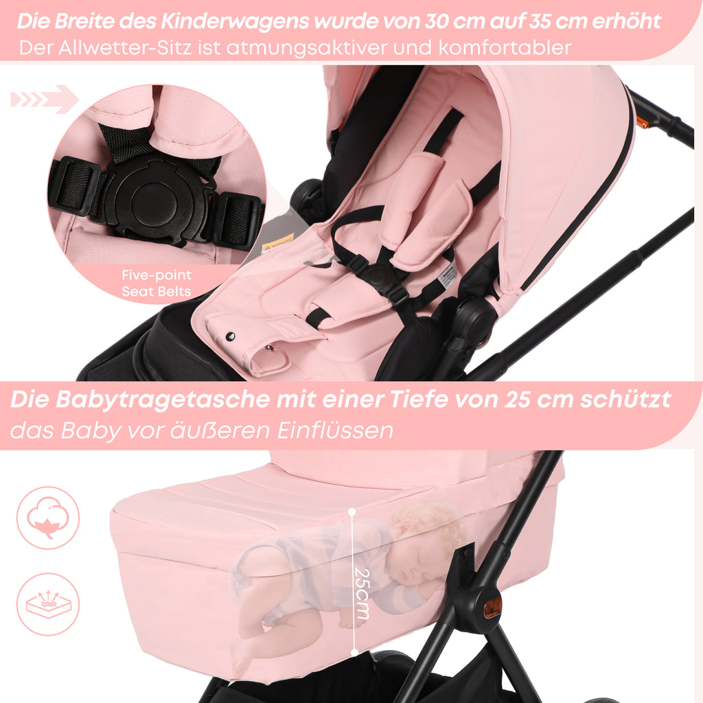 BabyVoyage 2 in 1 kinderwagen  Sternenhimmel-Grau Babywanne & Sportsitz, Räder 360° Stoßdämpfer