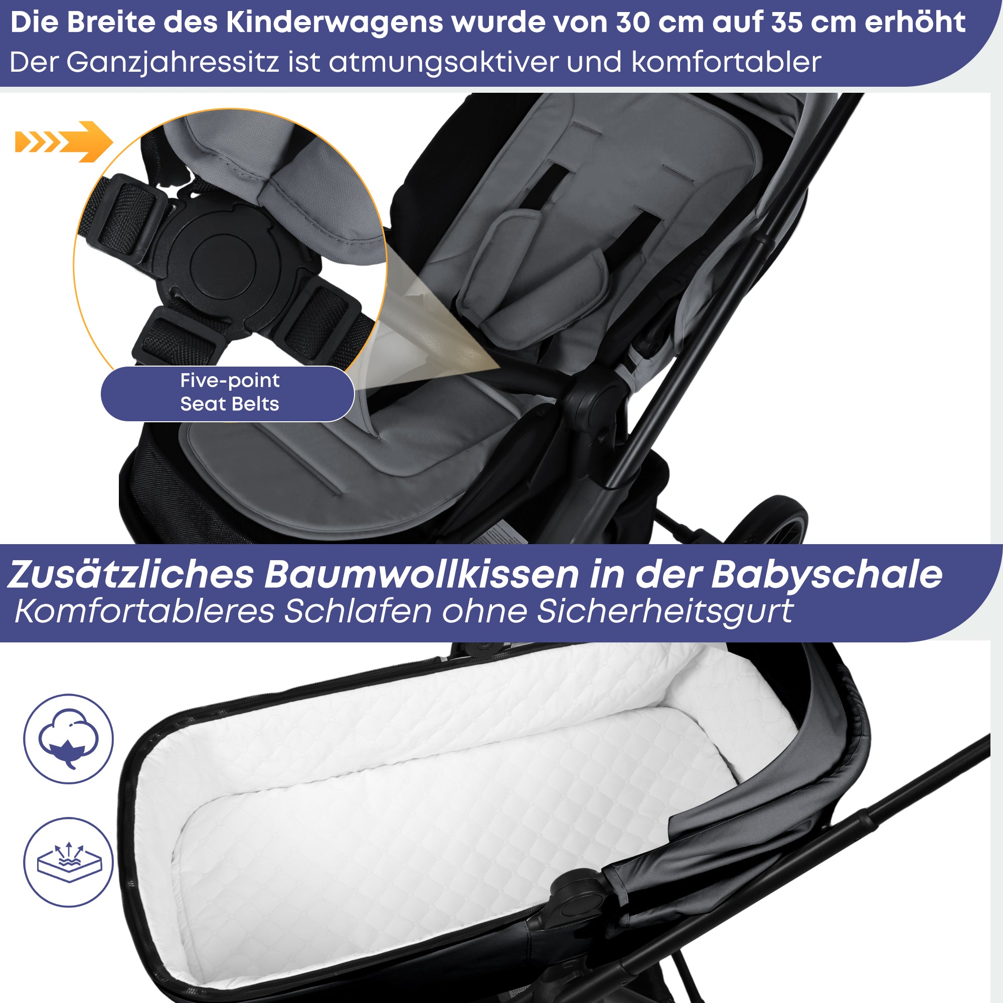 4-in-1-Kinderwagen inklusive Babyschale und Basis  Premium-Grau