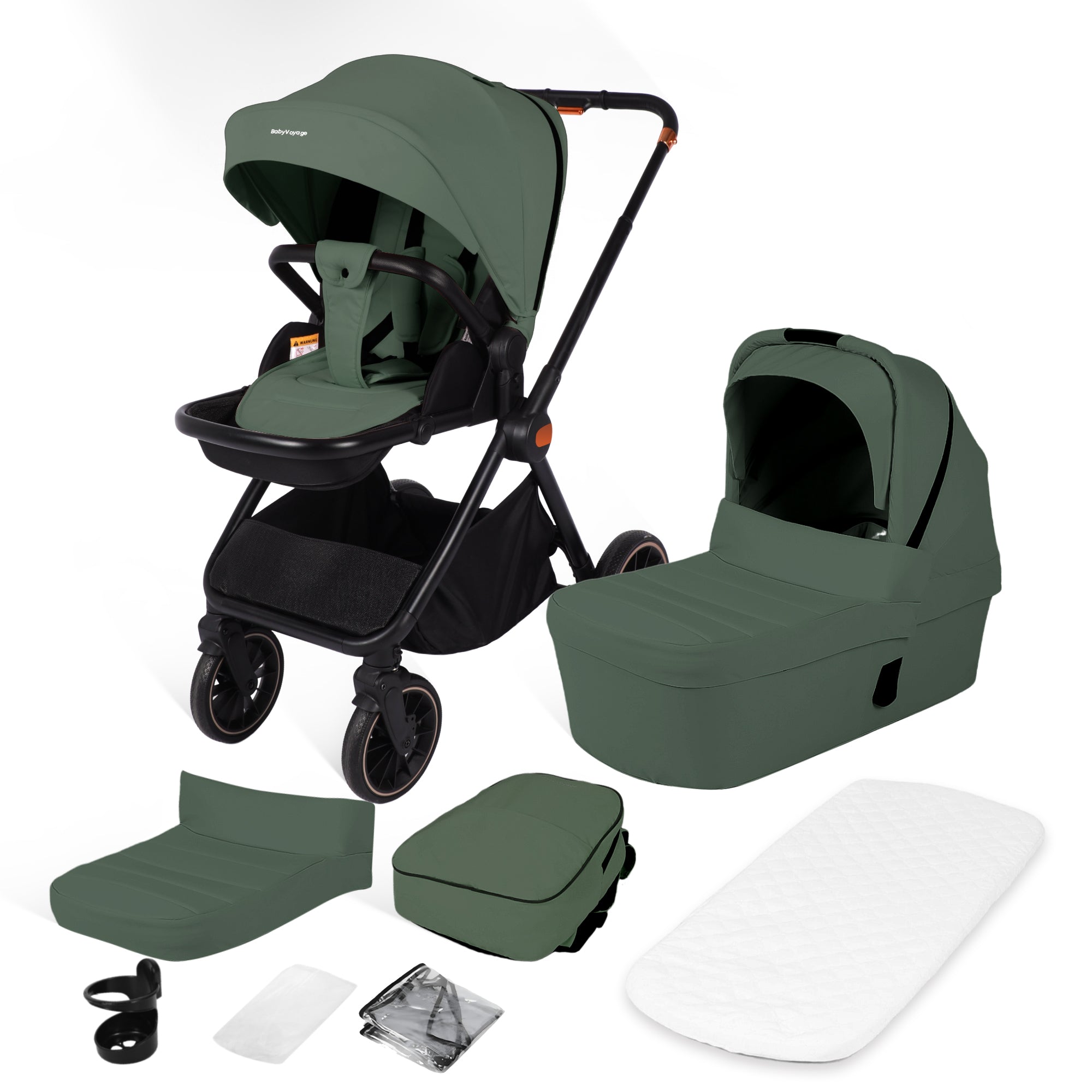 BabyVoyage 2 in 1 kinderwagen  Sternenhimmel-Grau Babywanne & Sportsitz, Räder 360° Stoßdämpfer