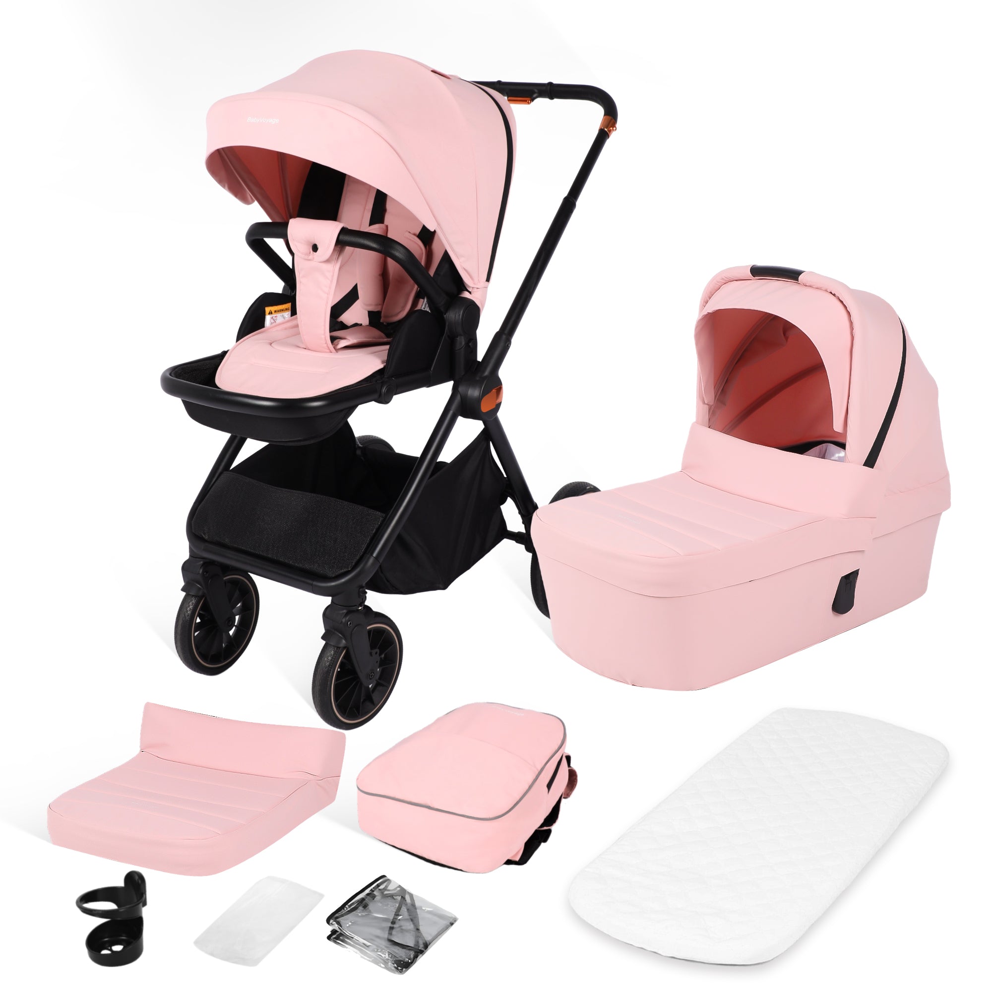 BabyVoyage 2-in-1 kinderwagen Geeignet für Neugeborene Einhand-Faltung Schwarz