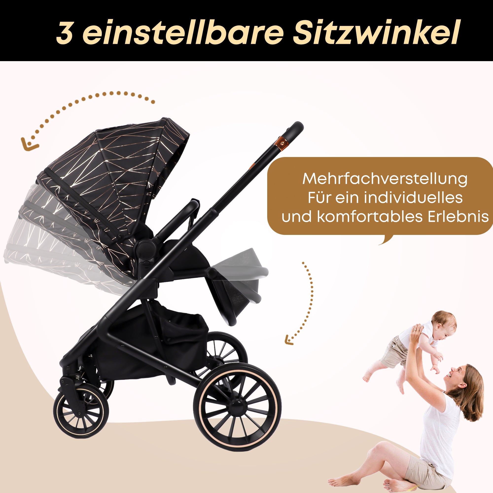 BabyVoyage 2 in 1 kinderwagen  Sternenhimmel-Grau Babywanne & Sportsitz, Räder 360° Stoßdämpfer