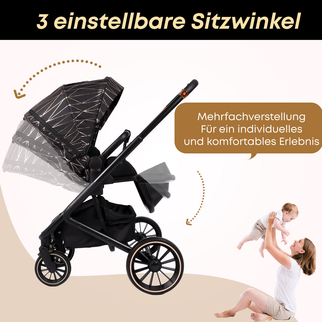 BabyVoyage 2-in-1 kinderwagen Geeignet für Neugeborene Einhand-Faltung Schwarz