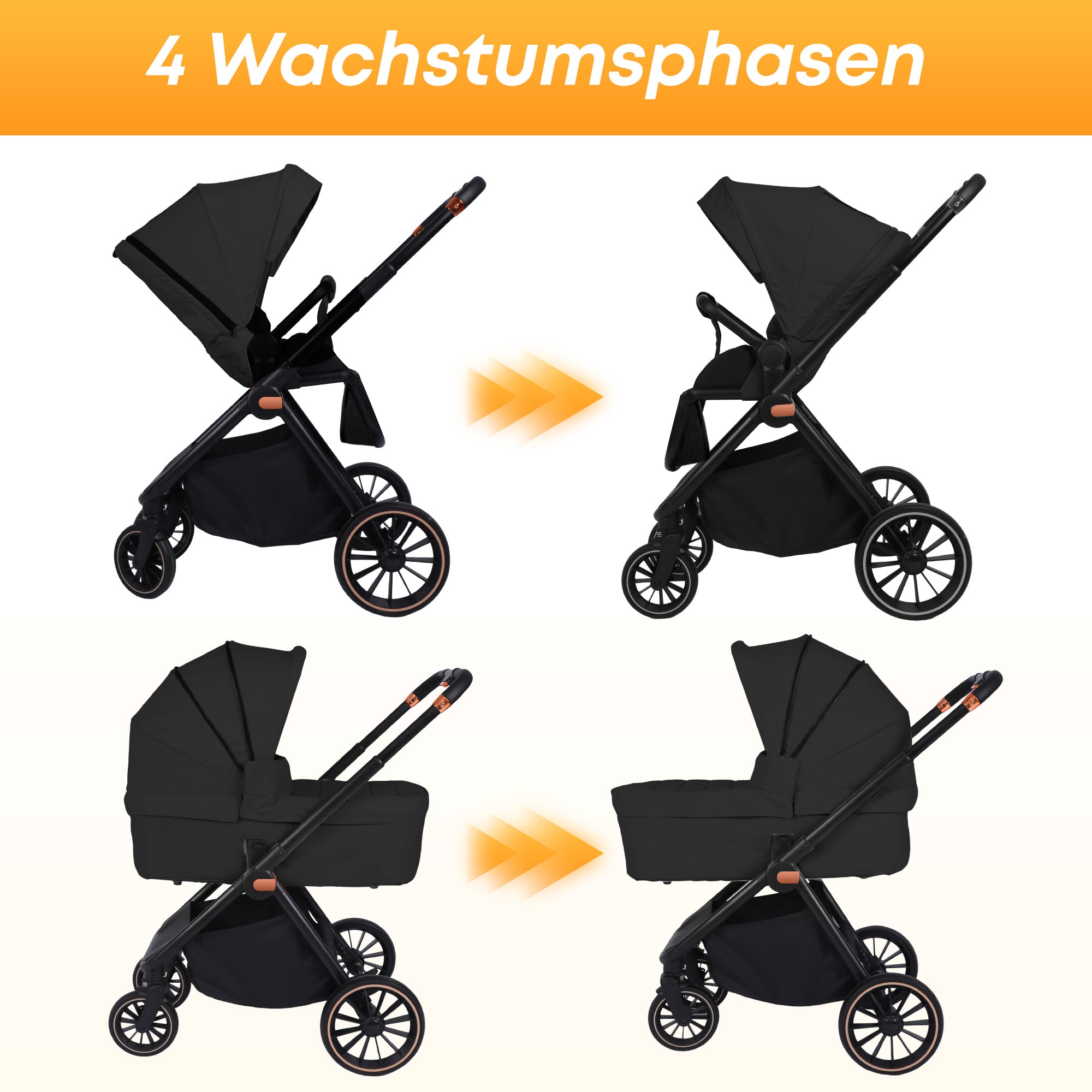 Baby Voyage kinderwagen Khaki 2-in-1 Federung Höhenverstellbarer Griff Zusammenklappbar Gleiten