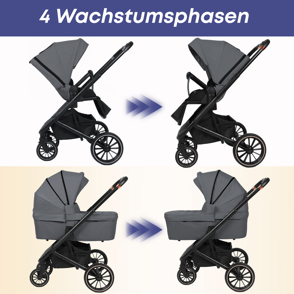 BabyVoyage 2-in-1 kinderwagen Geeignet für Neugeborene Einhand-Faltung Schwarz