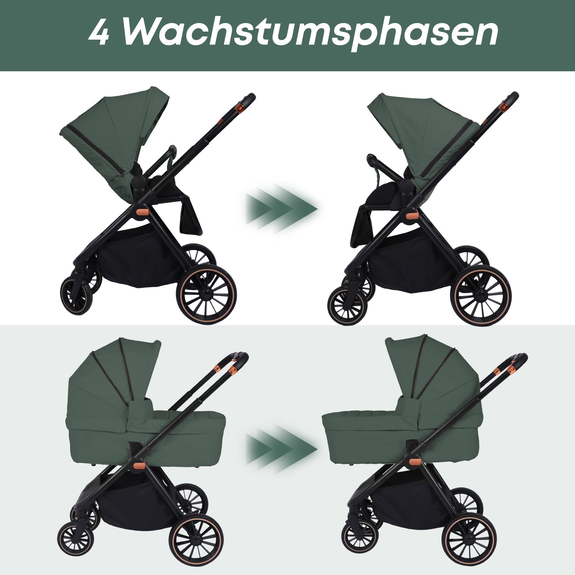 kinderwagen 2-in-1 Grün Zweiwege-Installation höhenverstellbarer Griff Faltbar