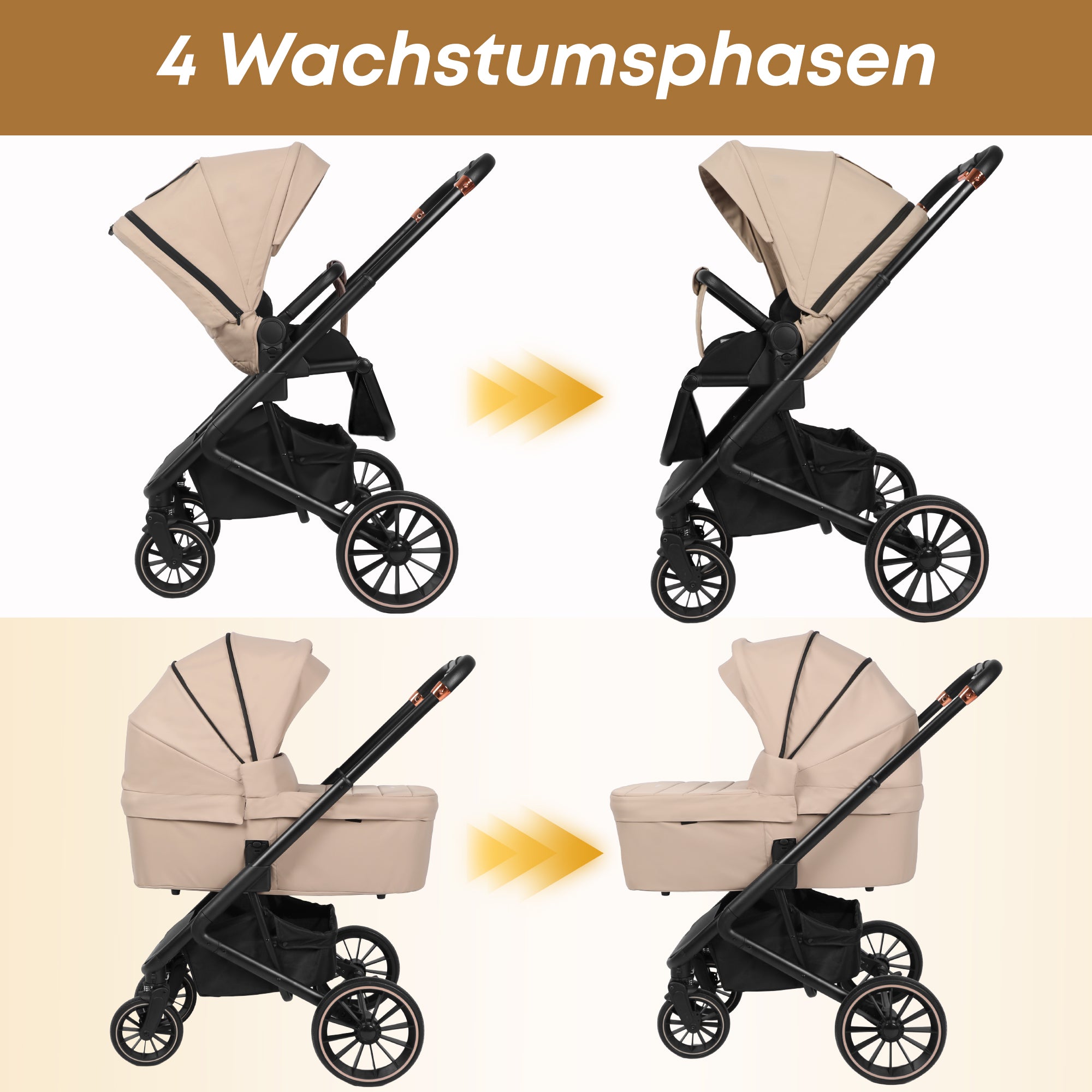 BabyVoyage Kinderwagen 2 in 1 faltbar, separate Schlafwanne und Sitz, Getränkehalter, Moskitonetz und weitere Geschenke
