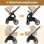 Baby Voyage kinderwagen Khaki 2-in-1 Federung Höhenverstellbarer Griff Zusammenklappbar Gleiten