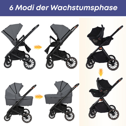 Baby Voyage 3 in 1 Kinderwagen Set geprüfter Buggy mit Schlafkorb + Autositz